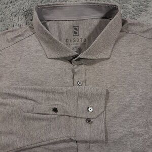 DeSoto Button Up Jersey Shirt Mens Size 3XL Stretch Cotton Gray Long Sleeve